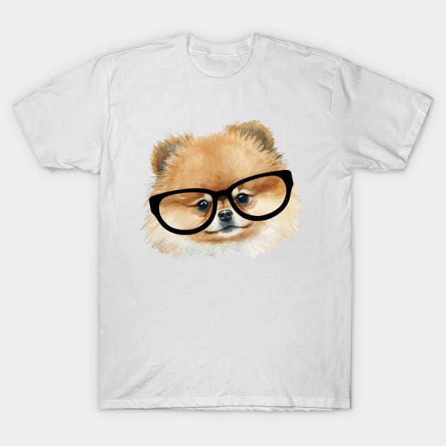 Cute  pomeranian dog with eye glasses T-Shirt by Arabic calligraphy Gift 